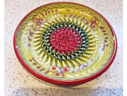Garlic Grater Plate, Handmade, Hand Painted, Spanish, Ceramic, Bright, Colourful, Very good condition