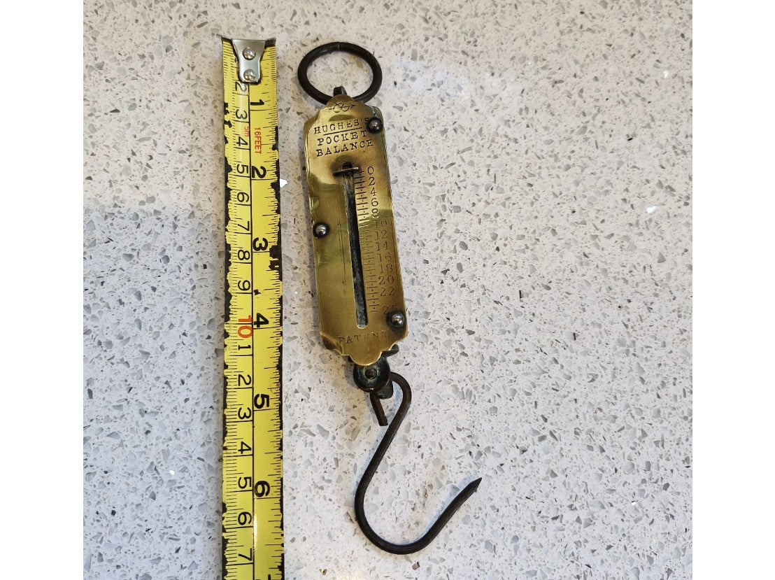 Brass Pocket Balance, Hughes' Pocket Balance, up to 25 lb, Patent, Antique, Vintage Fishing, Gift,