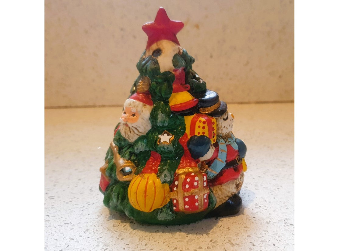Vintage Christmas Ornament, Kitsch, Quirky, Christmas tree, Tea Light, Light up, Ceramic, Handmade, Hand decorated