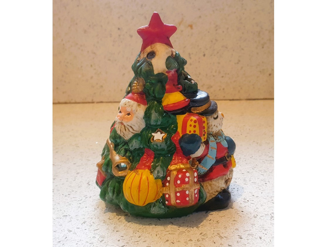 Vintage Christmas Ornament, Kitsch, Quirky, Christmas tree, Tea Light, Light up, Ceramic, Handmade, Hand decorated