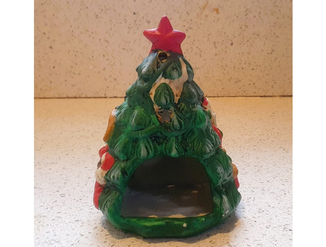Vintage Christmas Ornament, Kitsch, Quirky, Christmas tree, Tea Light, Light up, Ceramic, Handmade, Hand decorated