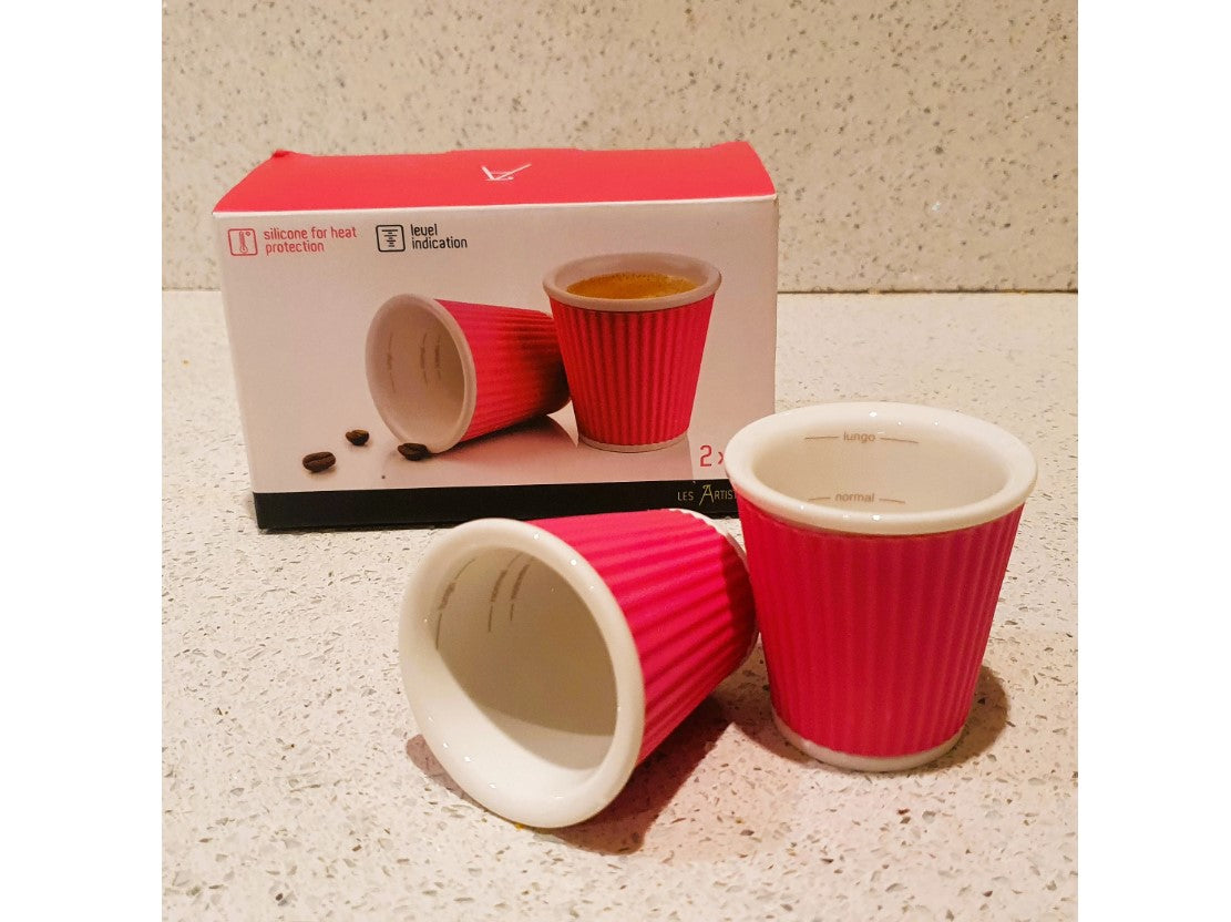 Les Artistes, Pink, Espresso Coffee cups, Tea Cups,  thermally protected ceramic, New, Boxed, Pair