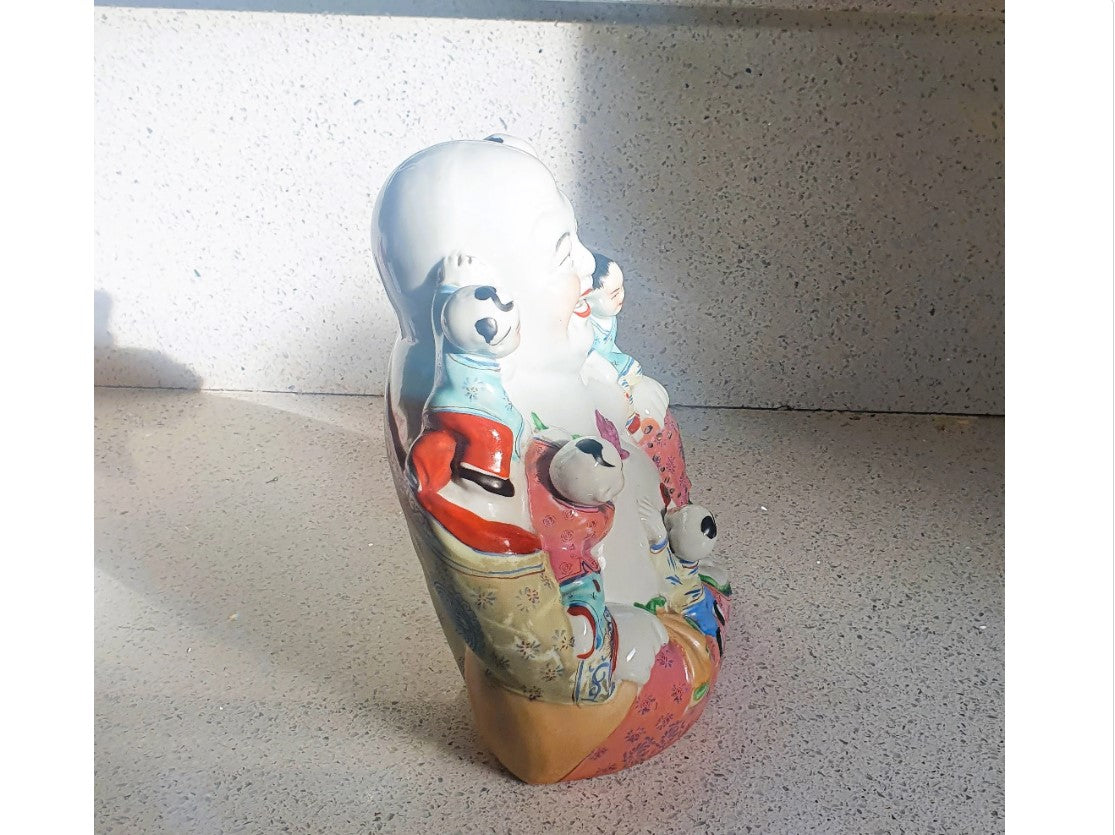 Antique Chinese Happy Buddha, 5 Children, 5 Children Buddha, Porcelain, Figurine, Buddha