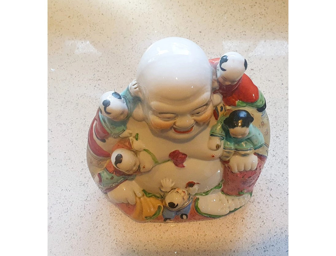 Antique Chinese Happy Buddha, 5 Children, 5 Children Buddha, Porcelain, Figurine, Buddha