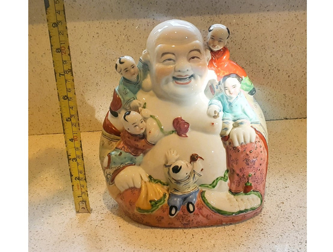 Antique Chinese Happy Buddha, 5 Children, 5 Children Buddha, Porcelain, Figurine, Buddha
