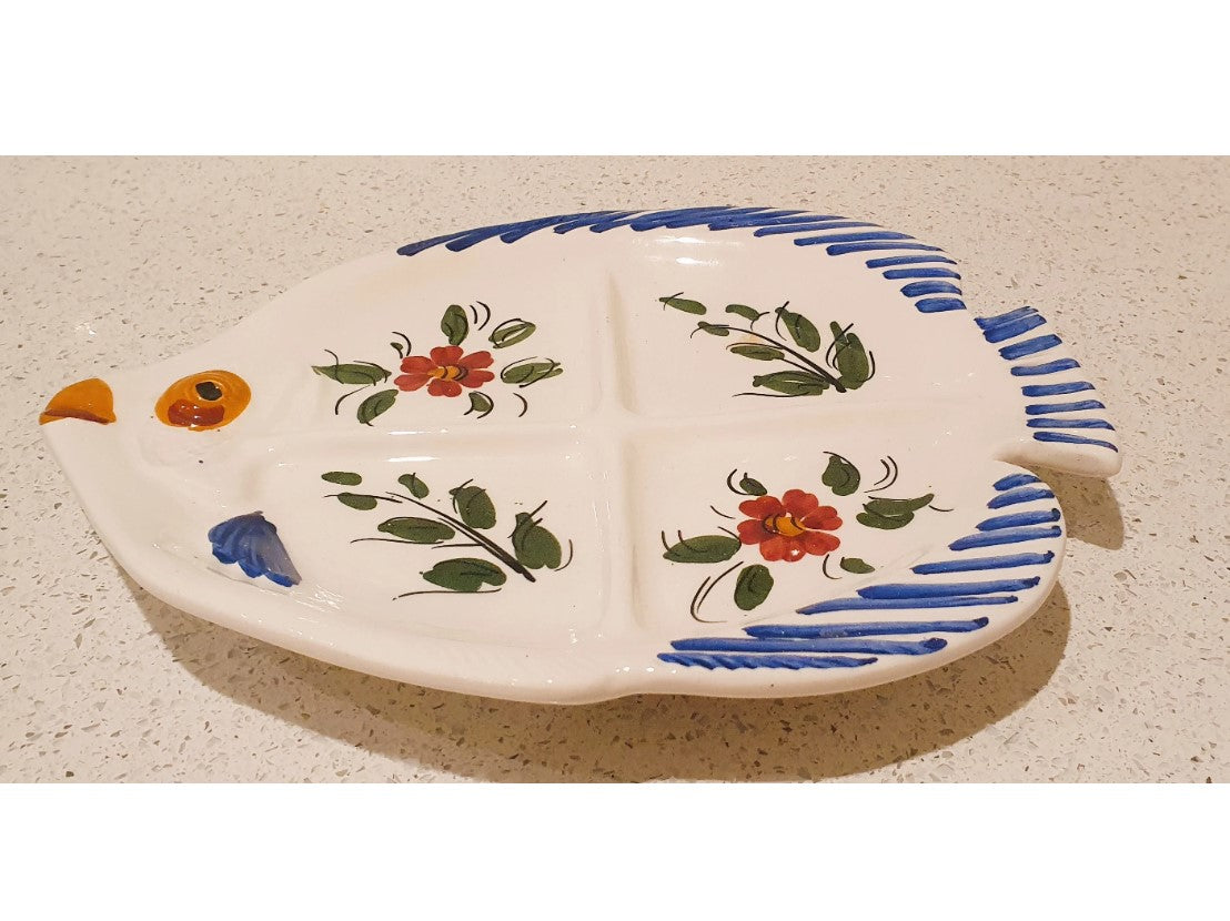 Hand Painted Spanish Platter, fish shaped platter, fish shaped plate, pintado a man