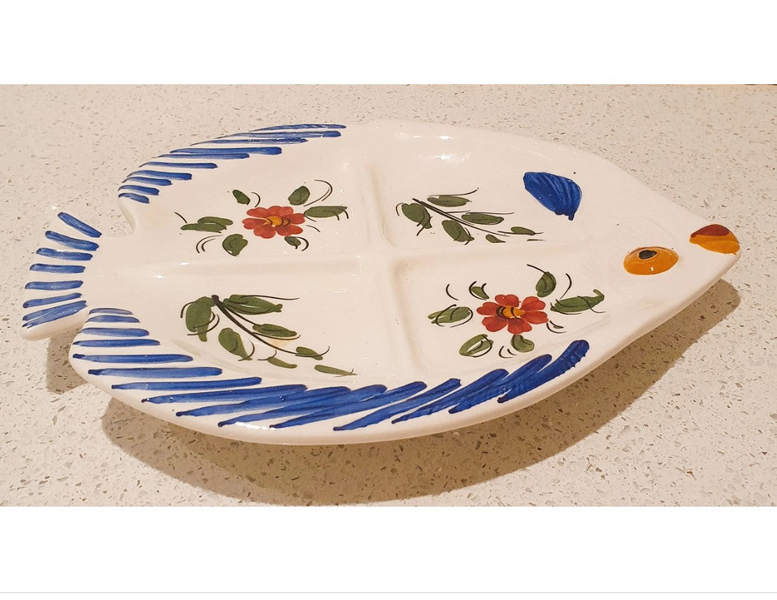 Hand Painted Spanish Platter, fish shaped platter, fish shaped plate, pintado a man