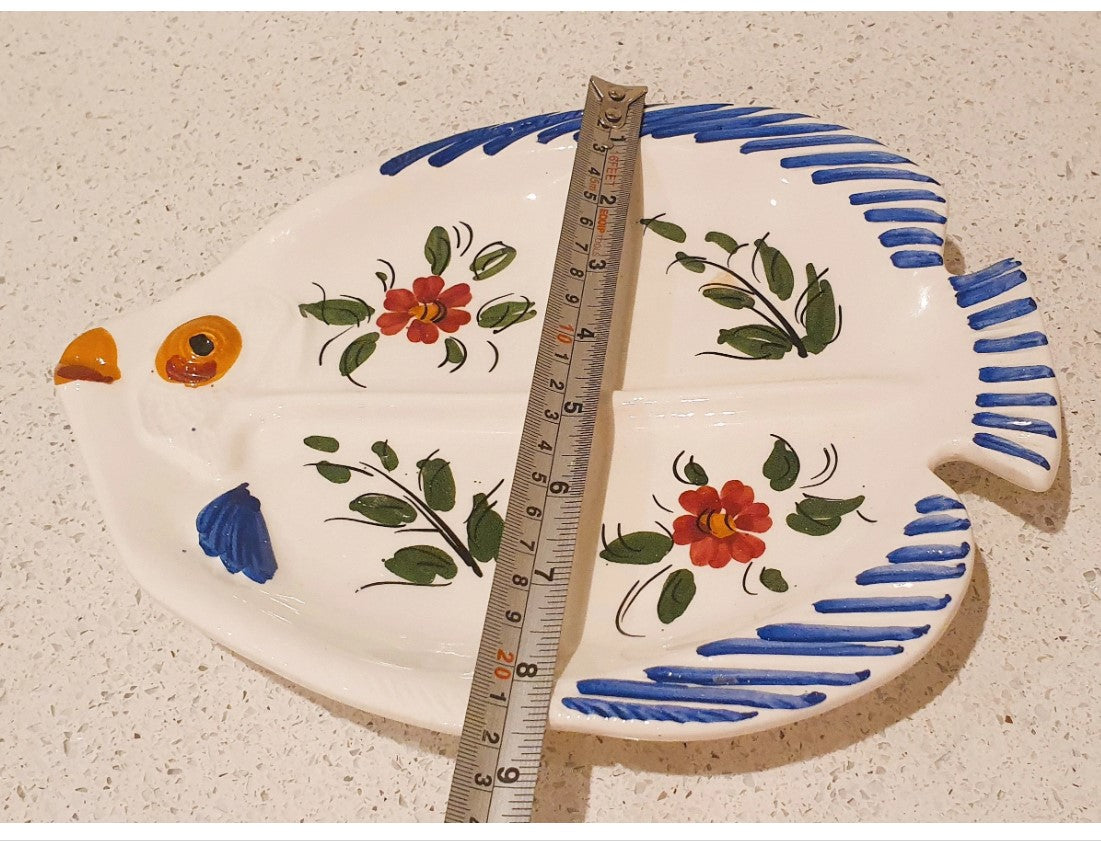 Hand Painted Spanish Platter, fish shaped platter, fish shaped plate, pintado a man