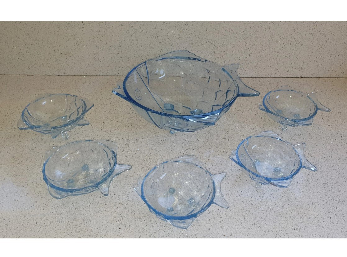 Dessertschalen in Fischform, blau gefärbte Schalen in Fischform, 6-teiliges Obst-/Dessertset „Fisch“