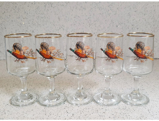 Fasanen-Design, hoch, Sherrygläser, Wildjagd, britisch, vergoldeter Rand, Geschenk – Preis pro Glas