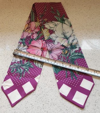 Faux Silk Scarf, Ribbon scarf, Neck Scarf, Purple, Floral, Wide, Bag Scarf, Long