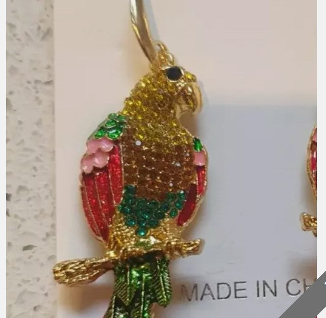 Parrot Earrings, Kitsch, Quirky, Bright, Stylish Pink, Green,  Parrot earrings