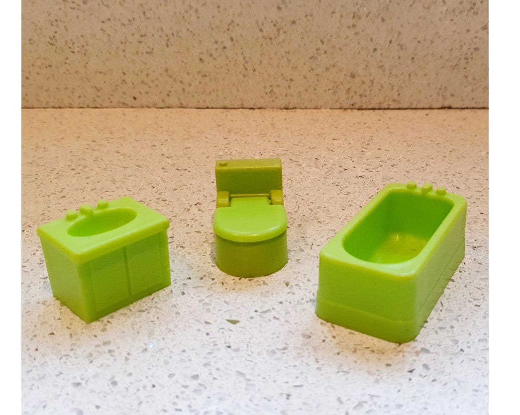 80s Fisher-Price, Little people, family House furniture, Bathroom, Green, Vintage Fisher Price Toys