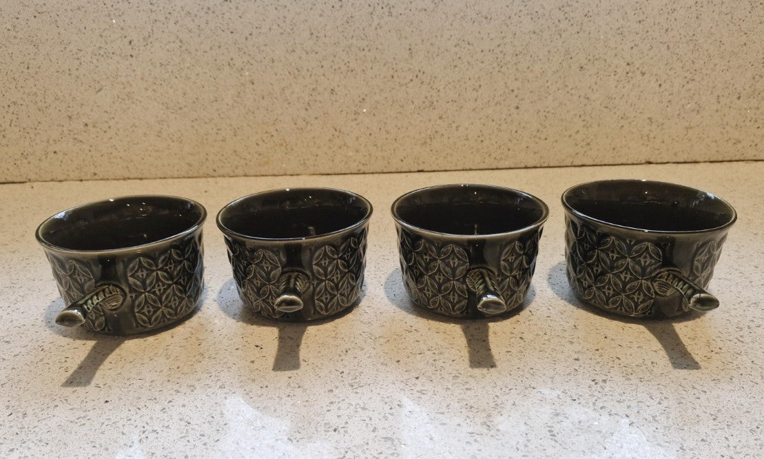 Set of 4, Tams Green Soup Coups, and Saucers, Tams Soup Bowls, Green, Moss green, Tams ware, Made in England, MCM, Mid century