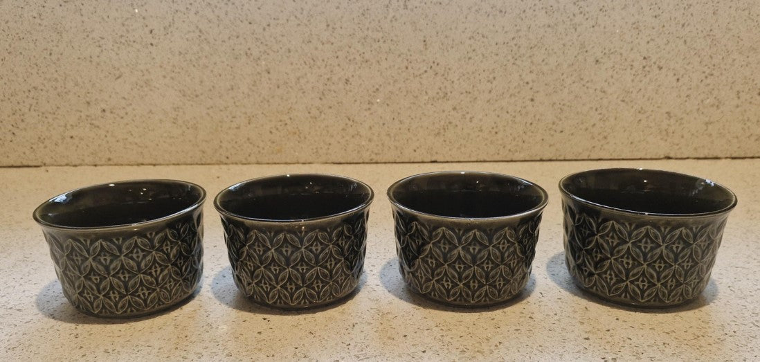 Set of 4, Tams Green Soup Coups, and Saucers, Tams Soup Bowls, Green, Moss green, Tams ware, Made in England, MCM, Mid century