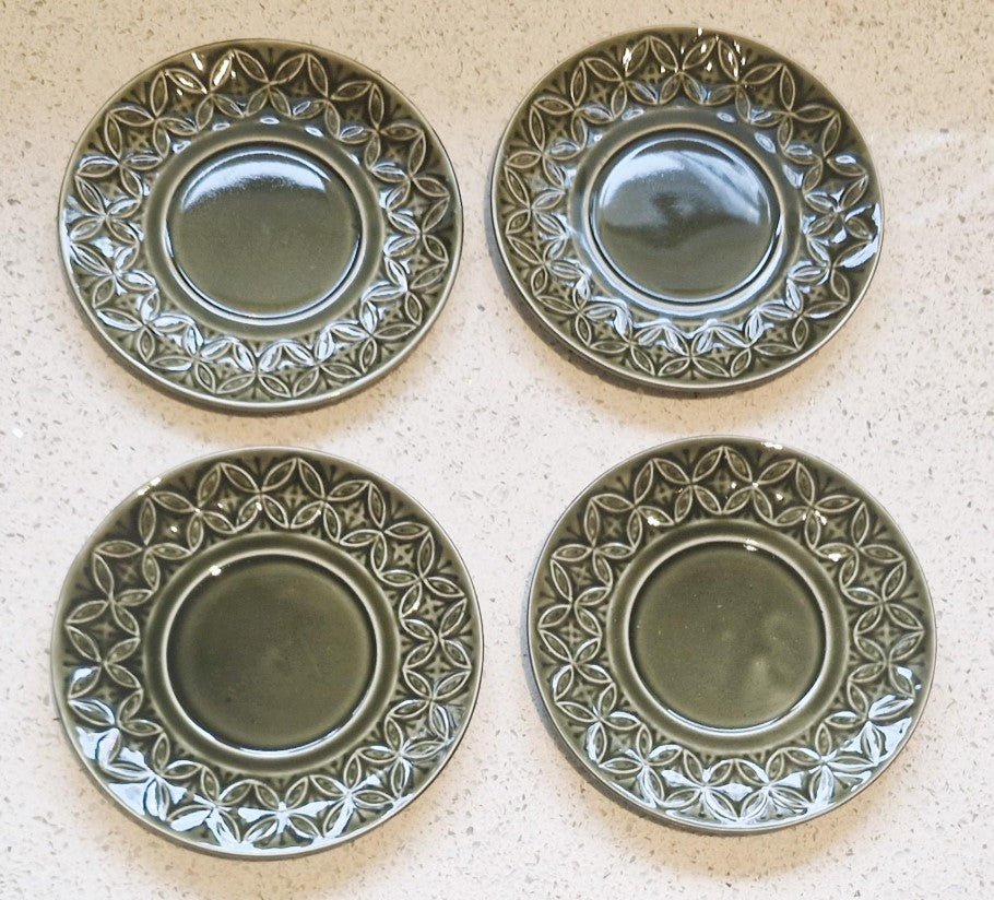 Set of 4, Tams Green Soup Coups, and Saucers, Tams Soup Bowls, Green, Moss green, Tams ware, Made in England, MCM, Mid century