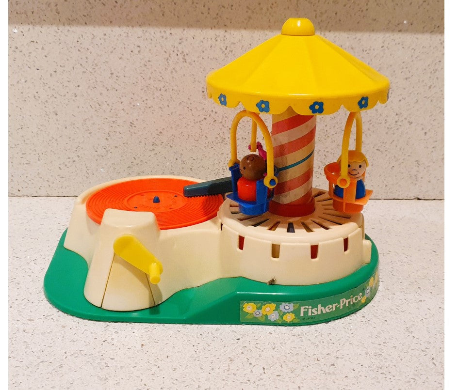 VINTAGE FISHER PRICE Little People Merry Go Round pour école vert jaune