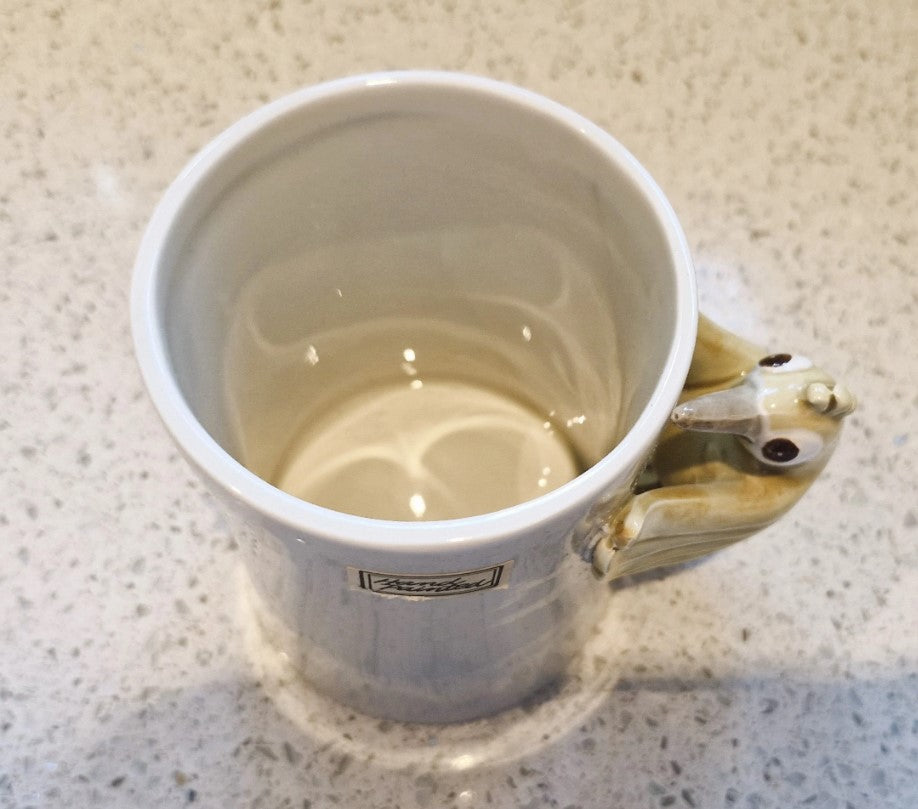 Fitz and Floyd, yellow Bird Mug, Bird in Hand, Ceramic, Handmade, Hand Painted, 1978, Vintage, Rare