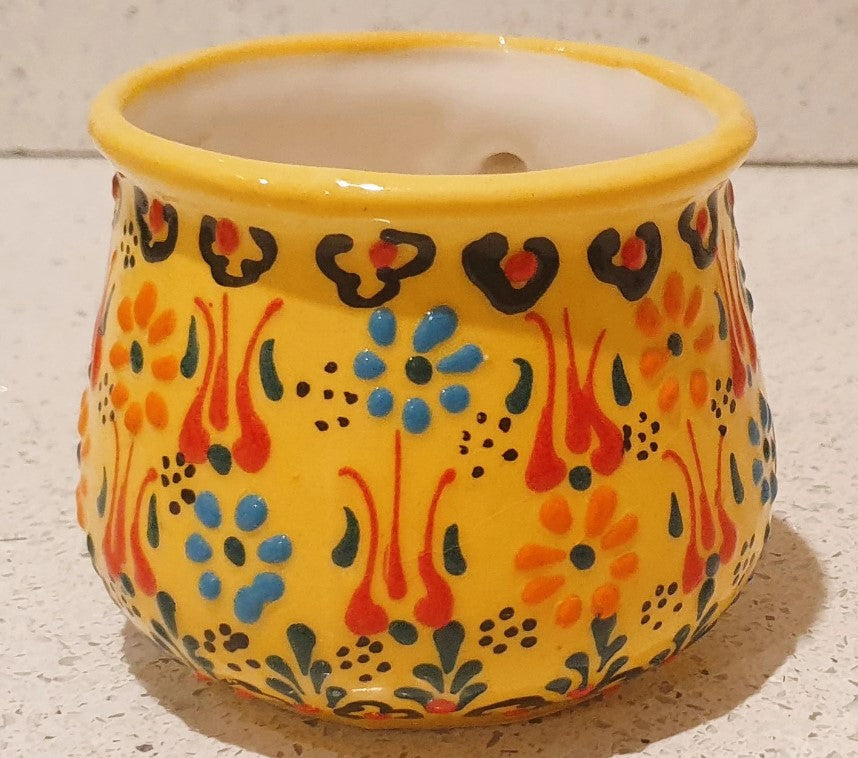 Hand Painted, Turkish, Ceramic Coffee Cup, Hand Painted Mug, Yellow, Raised design, rounded
