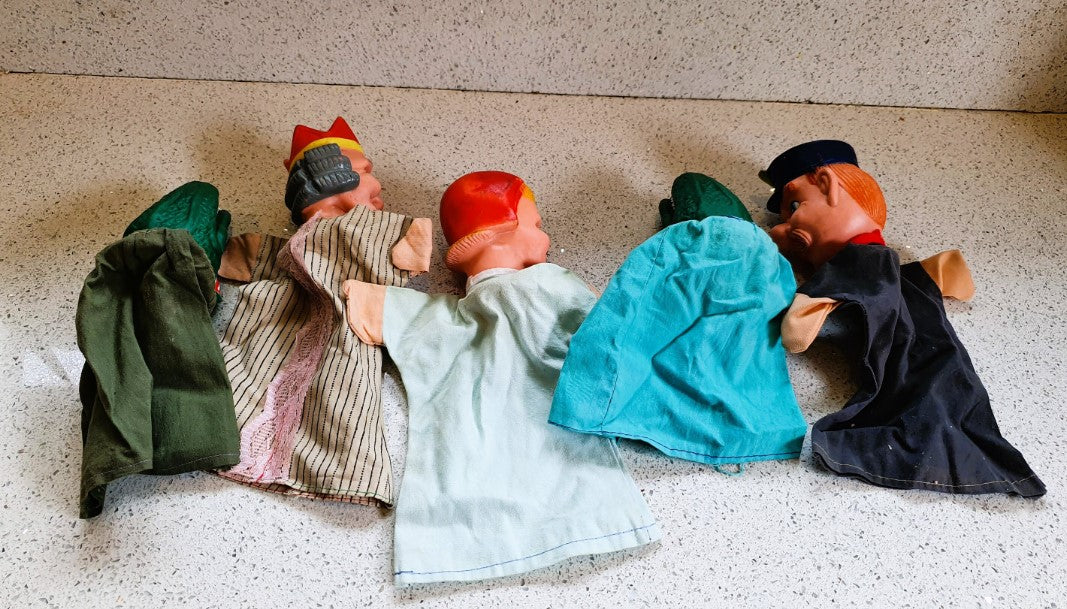Hand puppets, Punch and Judy, King, Policeman, Baby, Crocodiles
