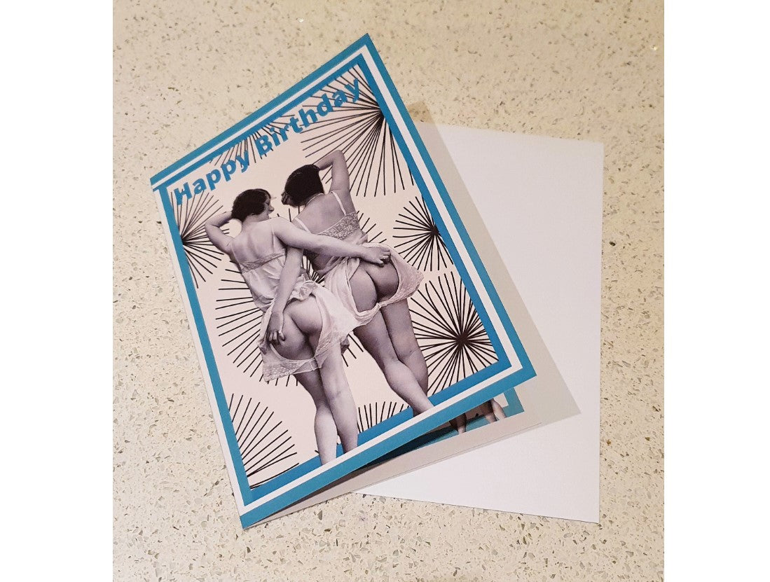 Lesbian Birthday card, Lesbian Fun, Bare bottoms, Rude, Fun, Unique, LGBT, Gay Birthday Card, Gay Art
