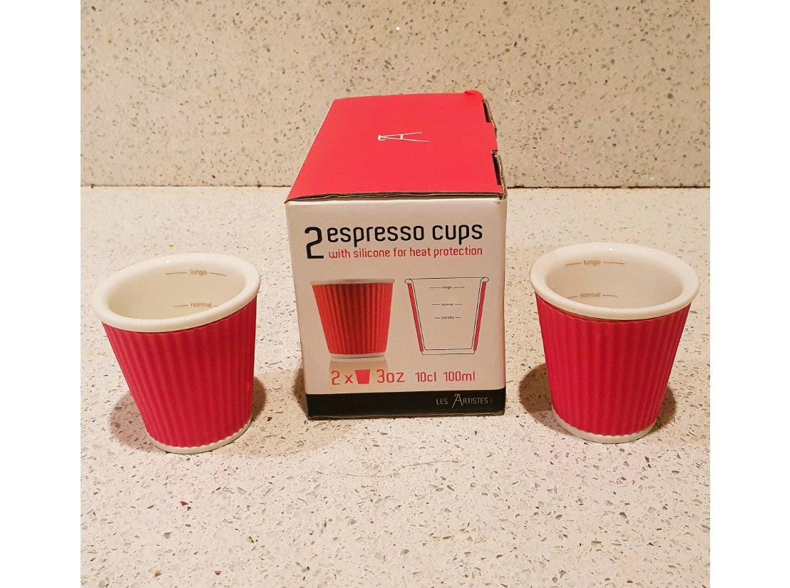 Les Artistes, Pink, Espresso Coffee cups, Tea Cups,  thermally protected ceramic, New, Boxed, Pair