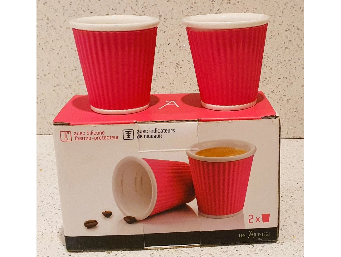 Les Artistes, Pink, Espresso Coffee cups, Tea Cups,  thermally protected ceramic, New, Boxed, Pair