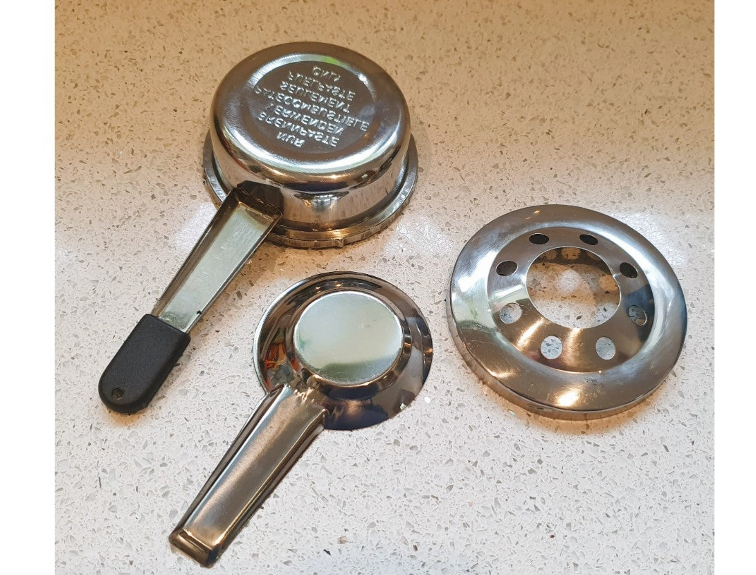 Cast Iron Enamelled Fondue Set, with vintage 70s Fondue forks and a NEW Burner, Heavy, Sturdy