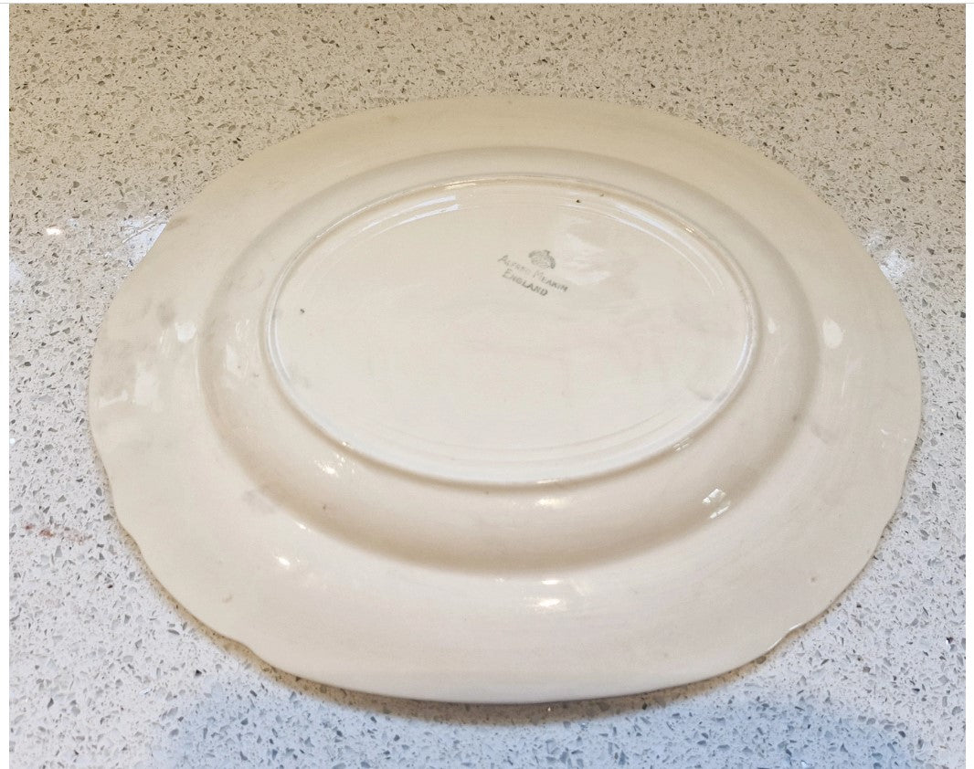 Alfred Meakin, Platter, 1930s, 40s, Flower, Line design, Cream, Black, yellow, Pink, Stamped, Excellent Condition, 12 x 10 Inch