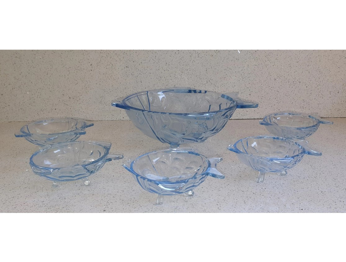 Dessertschalen in Fischform, blau gefärbte Schalen in Fischform, 6-teiliges Obst-/Dessertset „Fisch“