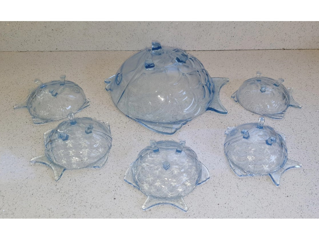 Dessertschalen in Fischform, blau gefärbte Schalen in Fischform, 6-teiliges Obst-/Dessertset „Fisch“