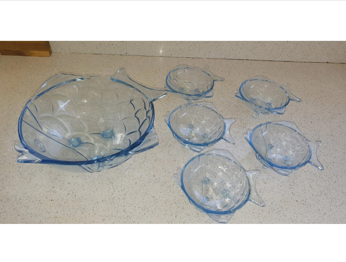 Dessertschalen in Fischform, blau gefärbte Schalen in Fischform, 6-teiliges Obst-/Dessertset „Fisch“