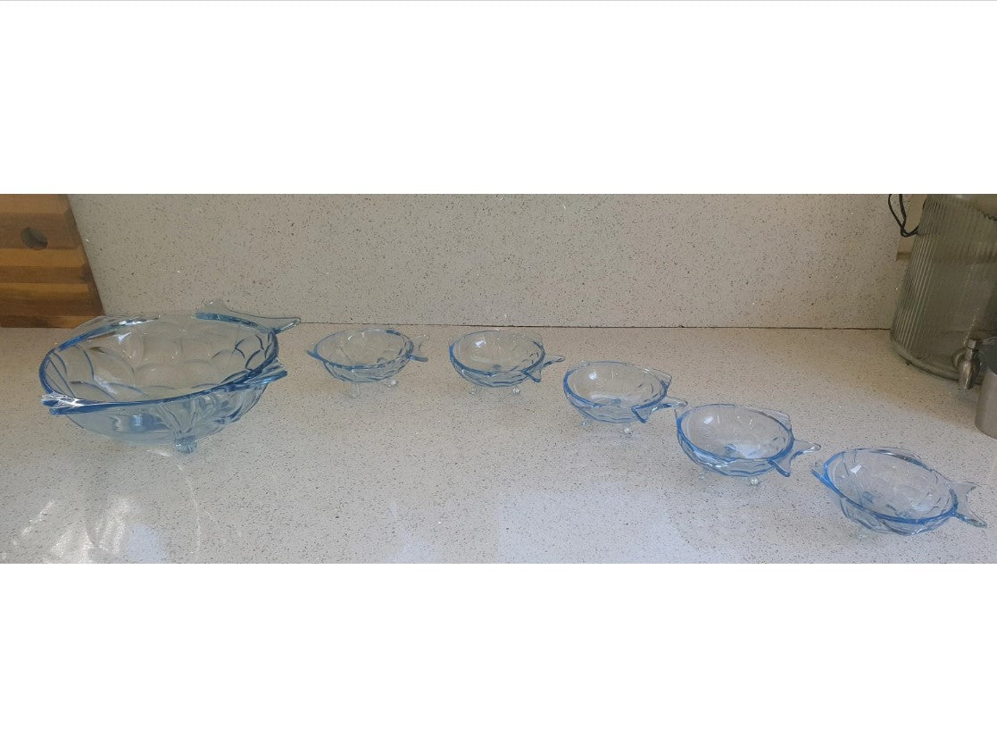 Dessertschalen in Fischform, blau gefärbte Schalen in Fischform, 6-teiliges Obst-/Dessertset „Fisch“