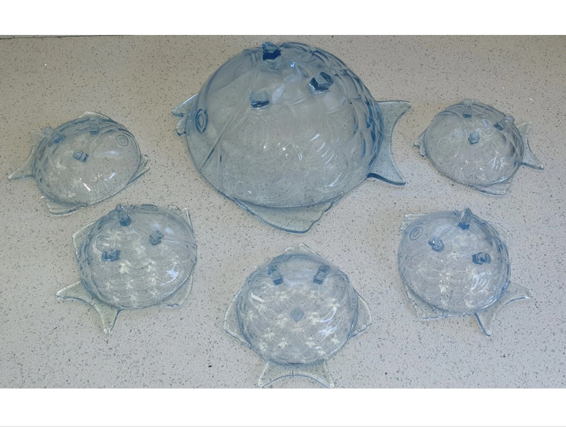Dessertschalen in Fischform, blau gefärbte Schalen in Fischform, 6-teiliges Obst-/Dessertset „Fisch“