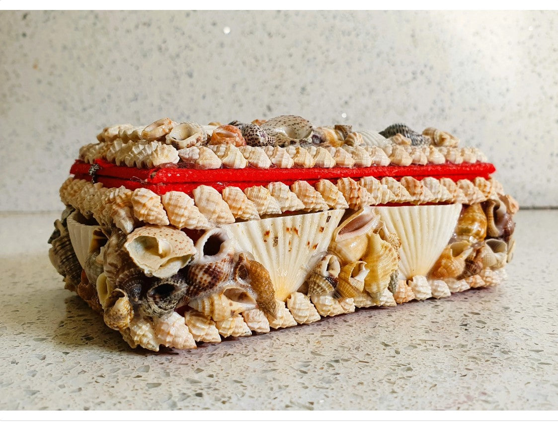 Shell Covered Box, Shell Covered, Jewellery Box, Jewelry Box, Vintage Sea Shell Box, Shell Trinket Box, Sea Shells