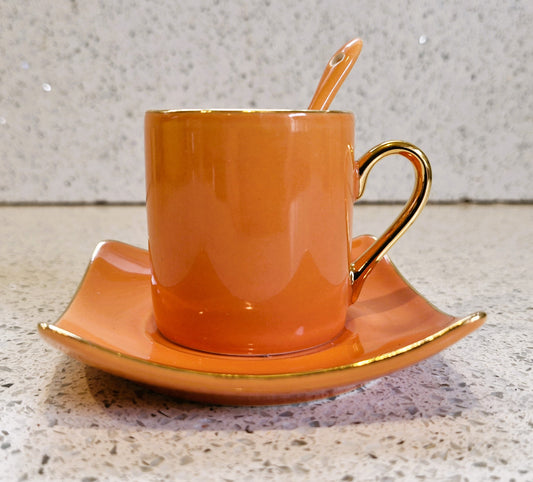 Silea Espresso cup and Saucer, with Spoon, Orange 