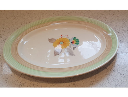 Tams Ware, Hand Painted, Serving Platter, Large, 1930's, Original, English Earthenware, bright, Bold, Flowers, 14 inches