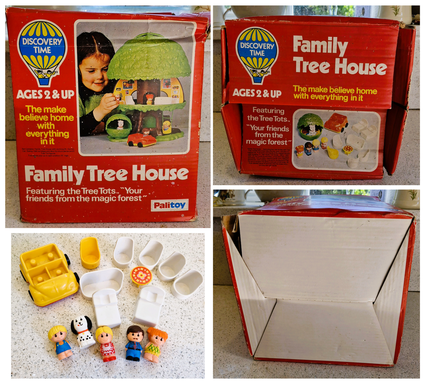 Vintage Palitoy Discovery Time Pop Up Tree House with Family & Car