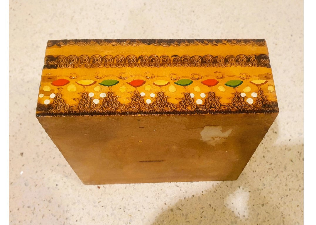 Vintage Cigar Box, Russian, Hand carved, hand Painted Wooden Cigar Box, Authentic, original, Inscribed, Painted
