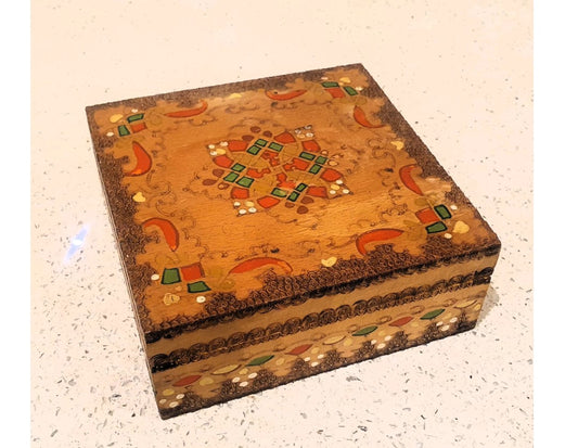 Vintage Cigar Box, Russian, Hand carved, hand Painted Wooden Cigar Box, Authentic, original, Inscribed, Painted