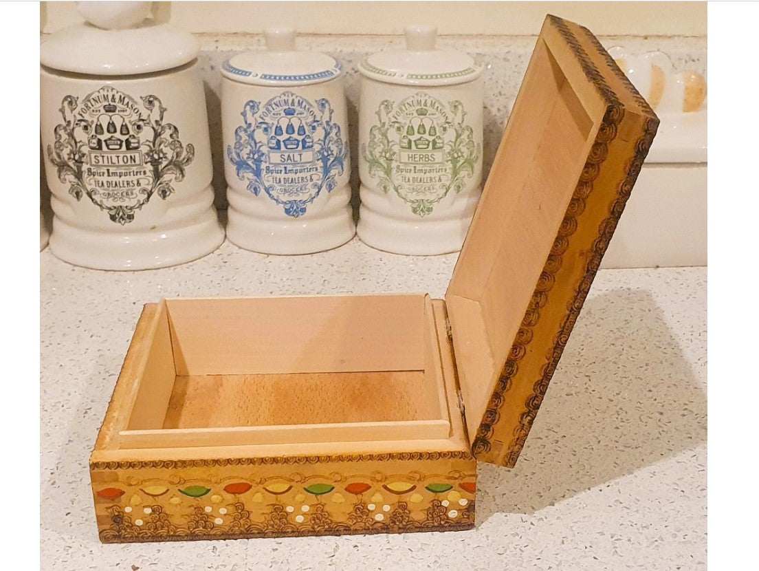 Vintage Cigar Box, Russian, Hand carved, hand Painted Wooden Cigar Box, Authentic, original, Inscribed, Painted