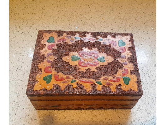 Vintage 1970s Russian Hand carved, hand Painted Wooden Cigar Box, Authentic, original, signed, Labelled, 1970s