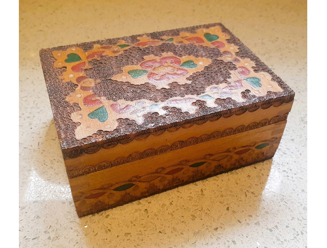 Vintage 1970s Russian Hand carved, hand Painted Wooden Cigar Box, Authentic, original, signed, Labelled, 1970s