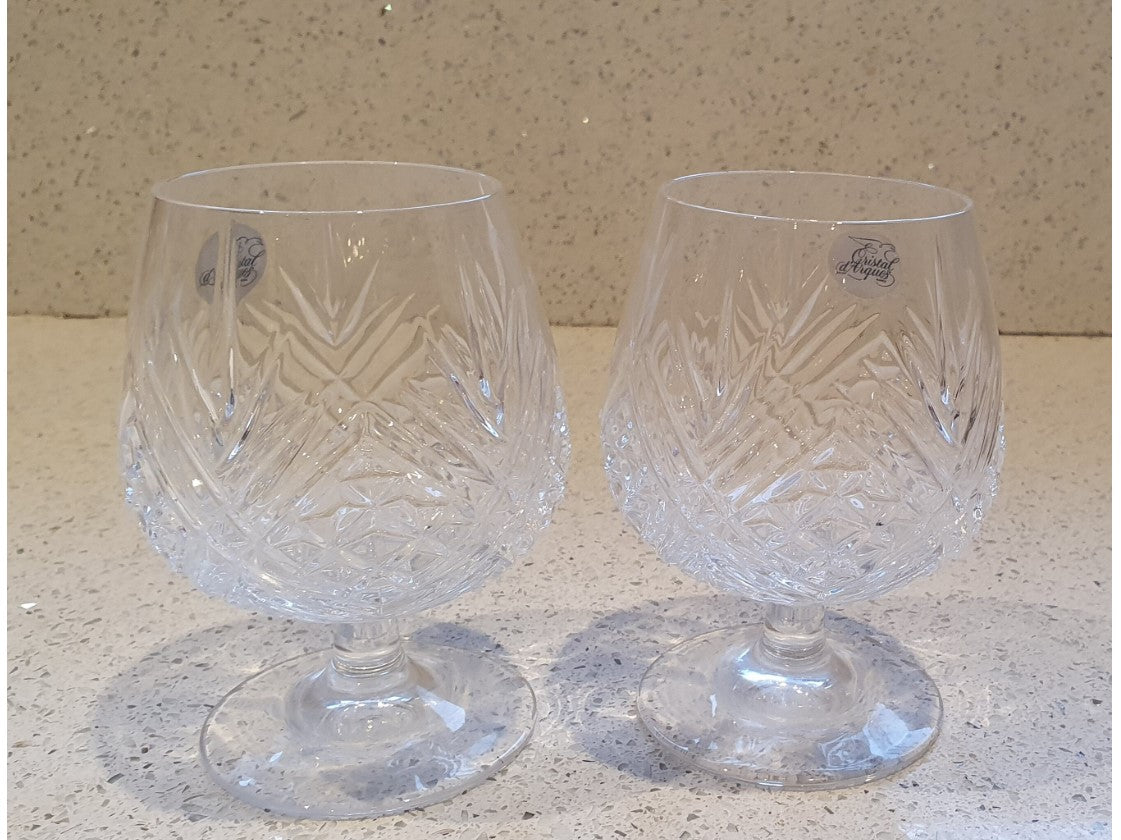 Vintage Crystal Brandy Glasses, Vintage, Crystal Brandy Glasses, Clear, Cristal D'Arques, French, Matching Pair, Crystal, Brandy Glasses