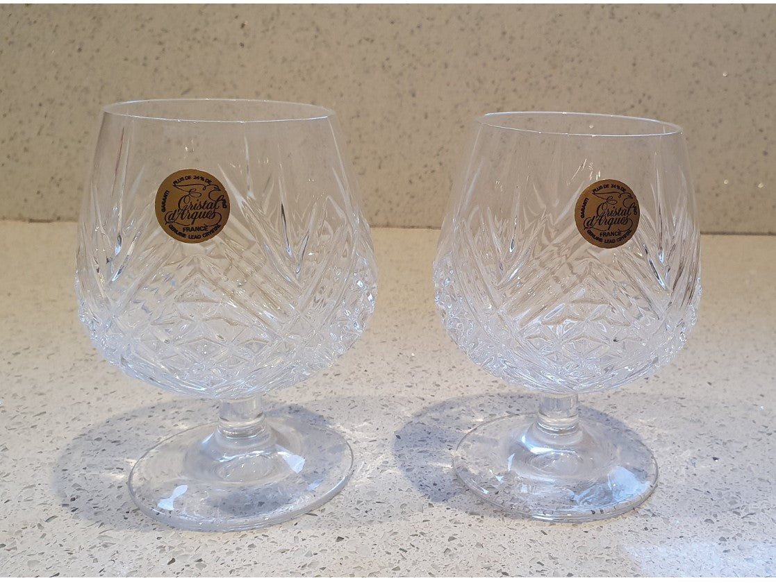 Vintage Crystal Brandy Glasses, Vintage, Crystal Brandy Glasses, Clear, Cristal D'Arques, French, Matching Pair, Crystal, Brandy Glasses