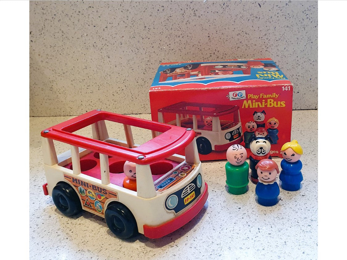 Vintage Fisher-Price Mini-Bus, Fisher Price Little People, Boxed, Vintage, Original, Little People, Vintage Fisher Price toys 