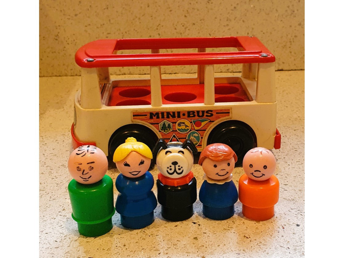 Vintage Fisher-Price Mini-Bus, Fisher Price Little People, Boxed, Vintage, Original, Little People, Vintage Fisher Price toys 