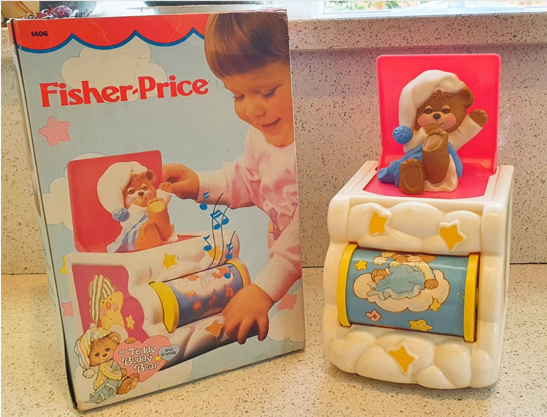 80s Fisher-Price, Teddy Beddy Bear Toddler Toy, Pop up Bear, Jack in a box, Musical, EXCELLENT condition, Boxed
