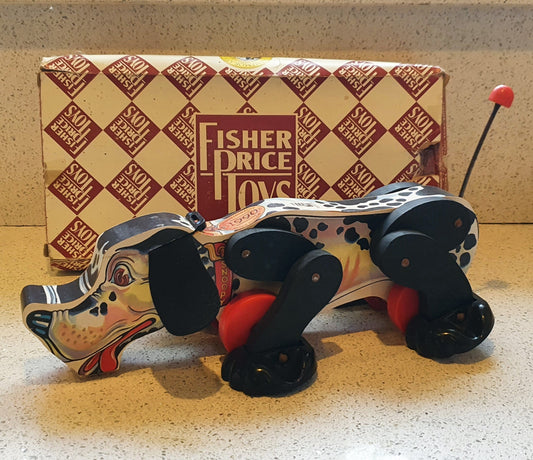 90s, Fisher-Price Snoop ‘n Sniff wooden dog, Pull along Dog toy, wooden, Hound dog, 1990. Limited edition, collectable, rare, 6588 Fisher Price