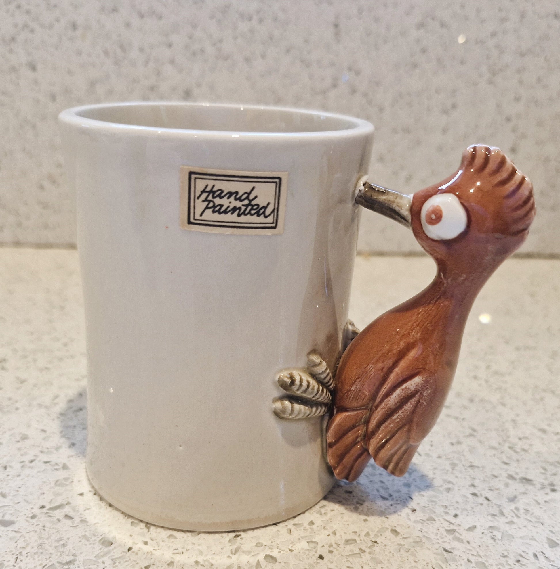 Vintage, Fitz and Floyd, Woodpecker Mug, Bird in Hand, Ceramic, Handmade, Hand Painted, 1978, Rare
